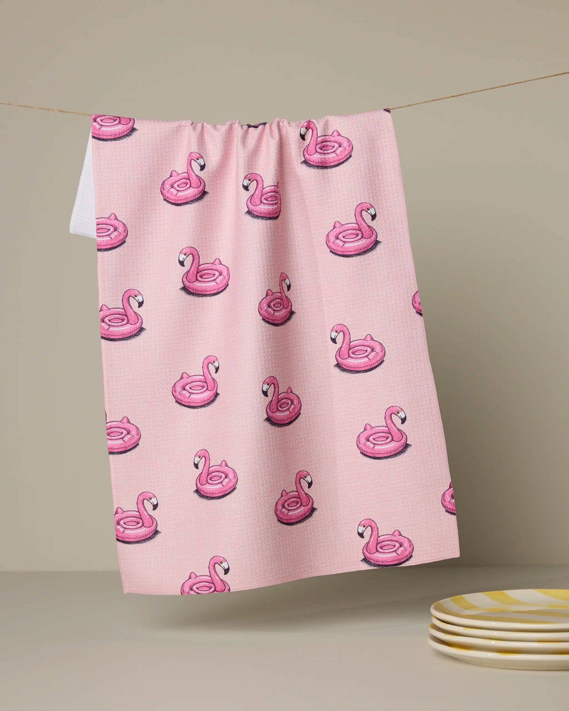 Flamingo Floatie Tea Towel - Geometry