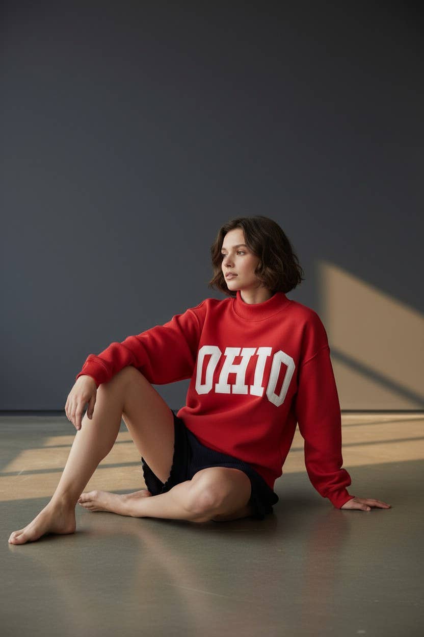 'OHIO' Embroidered Mock Neck Sweatshirt