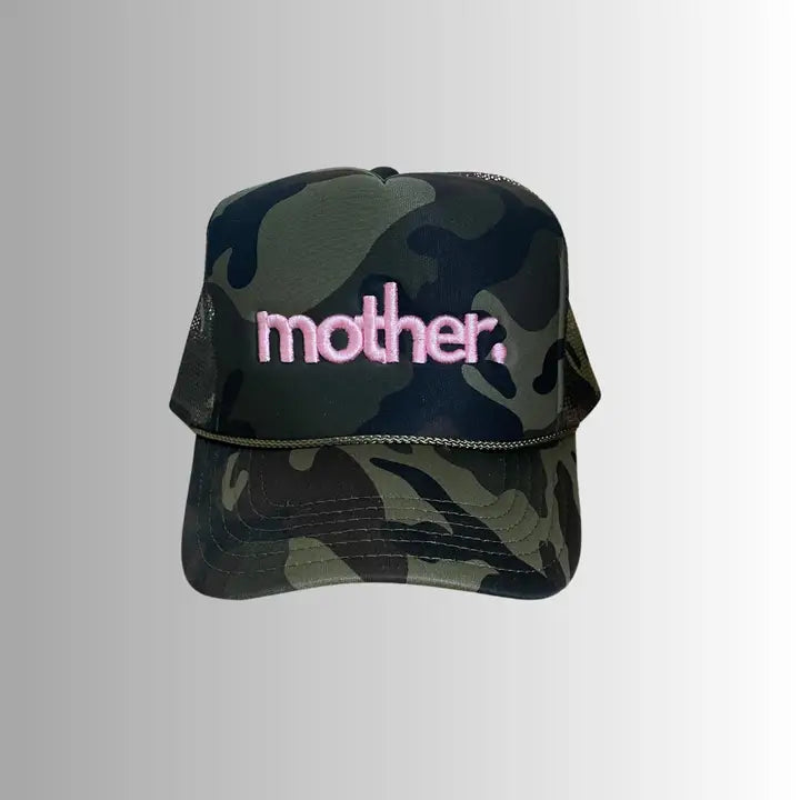"Mother." Embroidered Trucker Hat- Camo