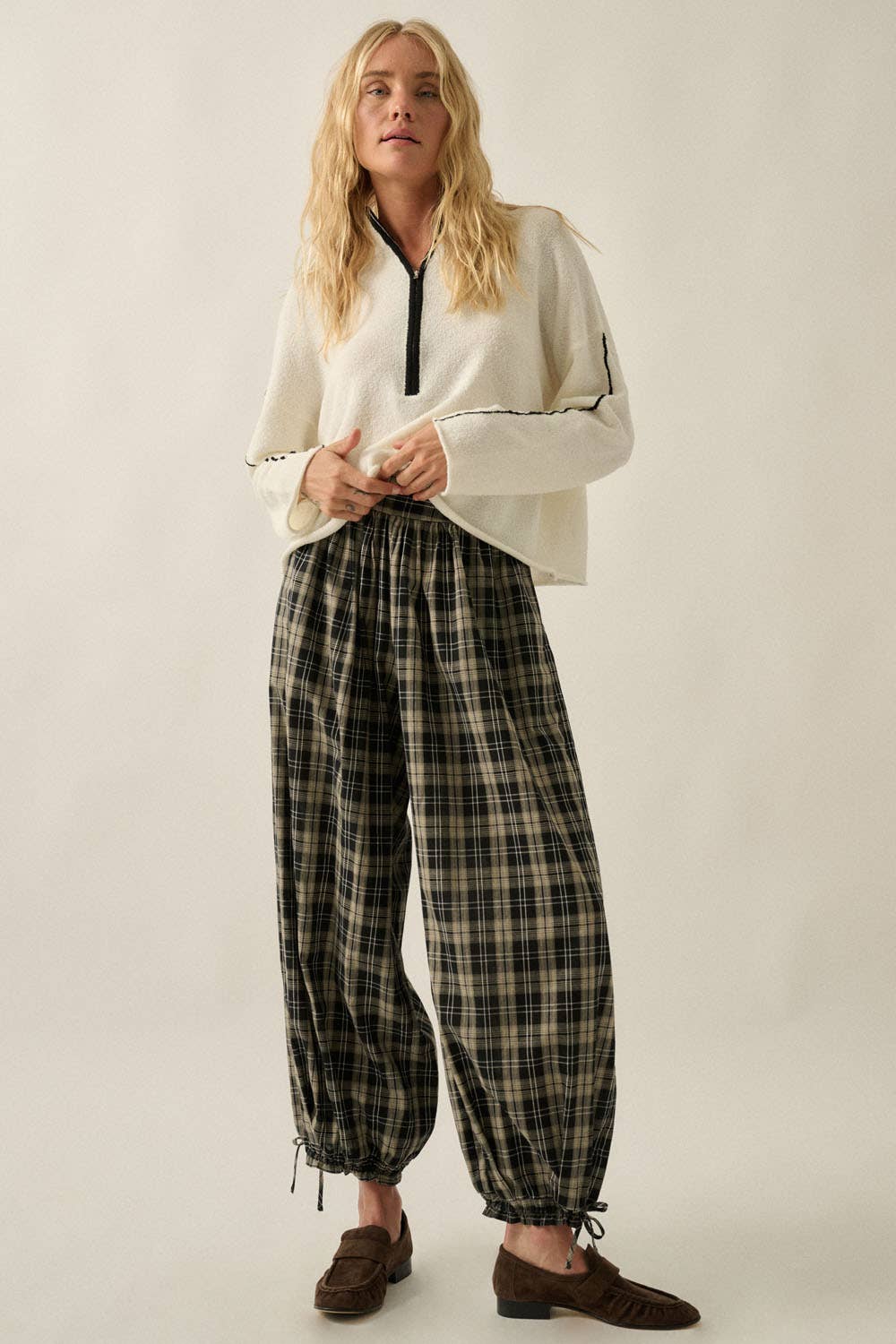 Bailey Plaid High-Waist Wide-Leg Pocket Balloon Pants