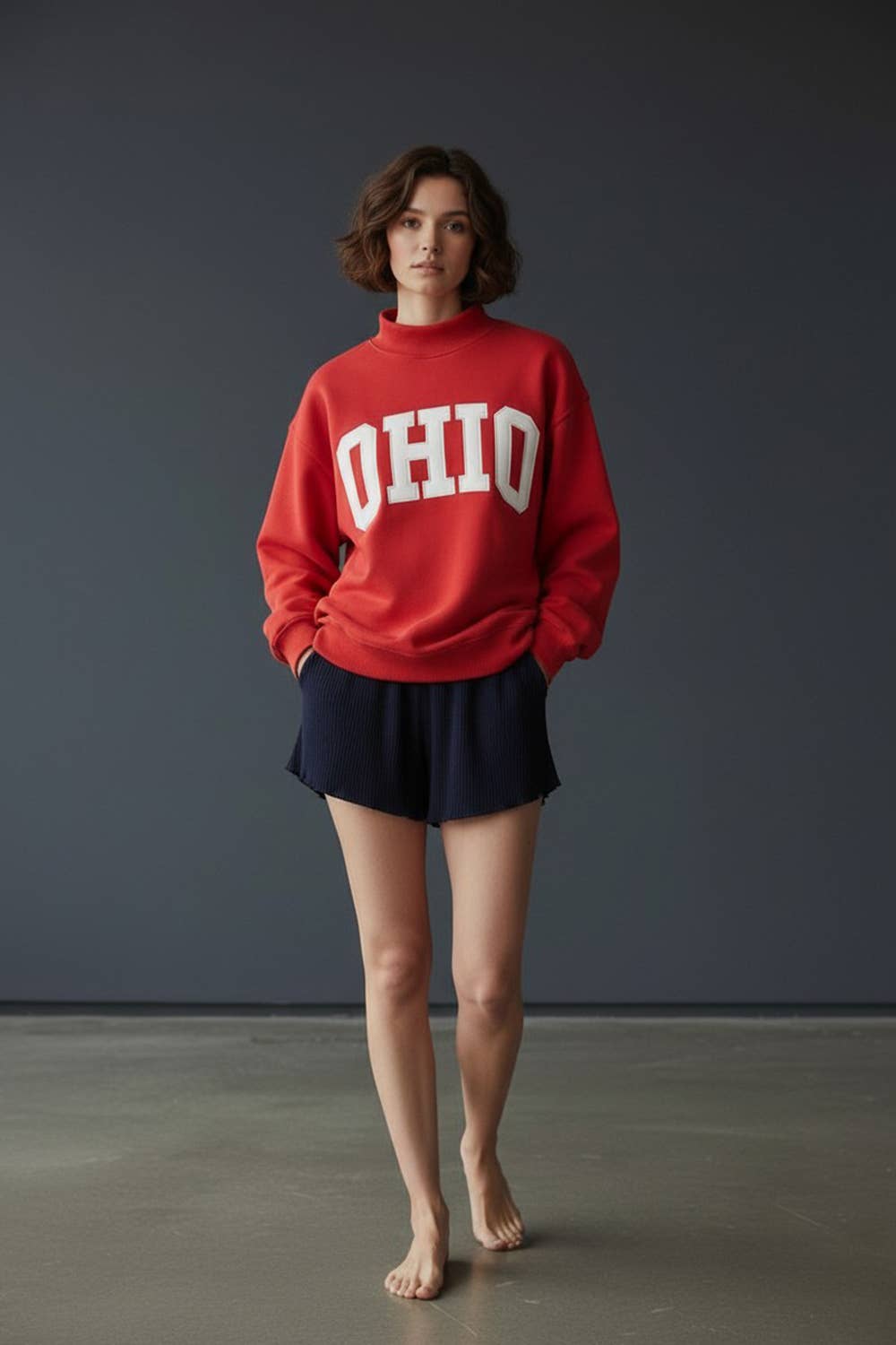 'OHIO' Embroidered Mock Neck Sweatshirt