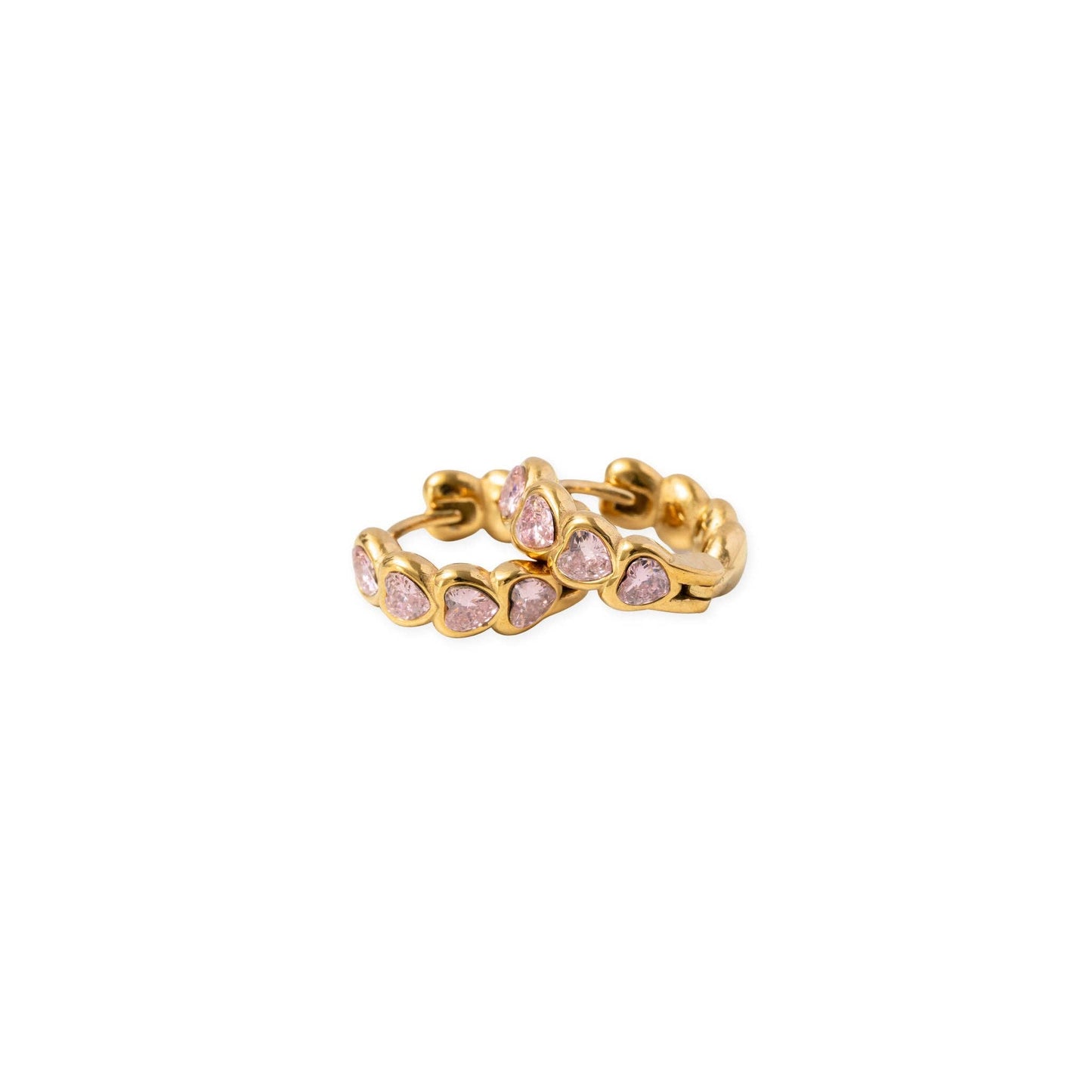 Heart Gem Hoop Earrings - Hypoallergenic, Flat Back, Girl : Pink / Pair
