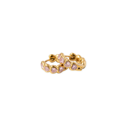 Heart Gem Hoop Earrings - Hypoallergenic, Flat Back, Girl : Pink / Pair
