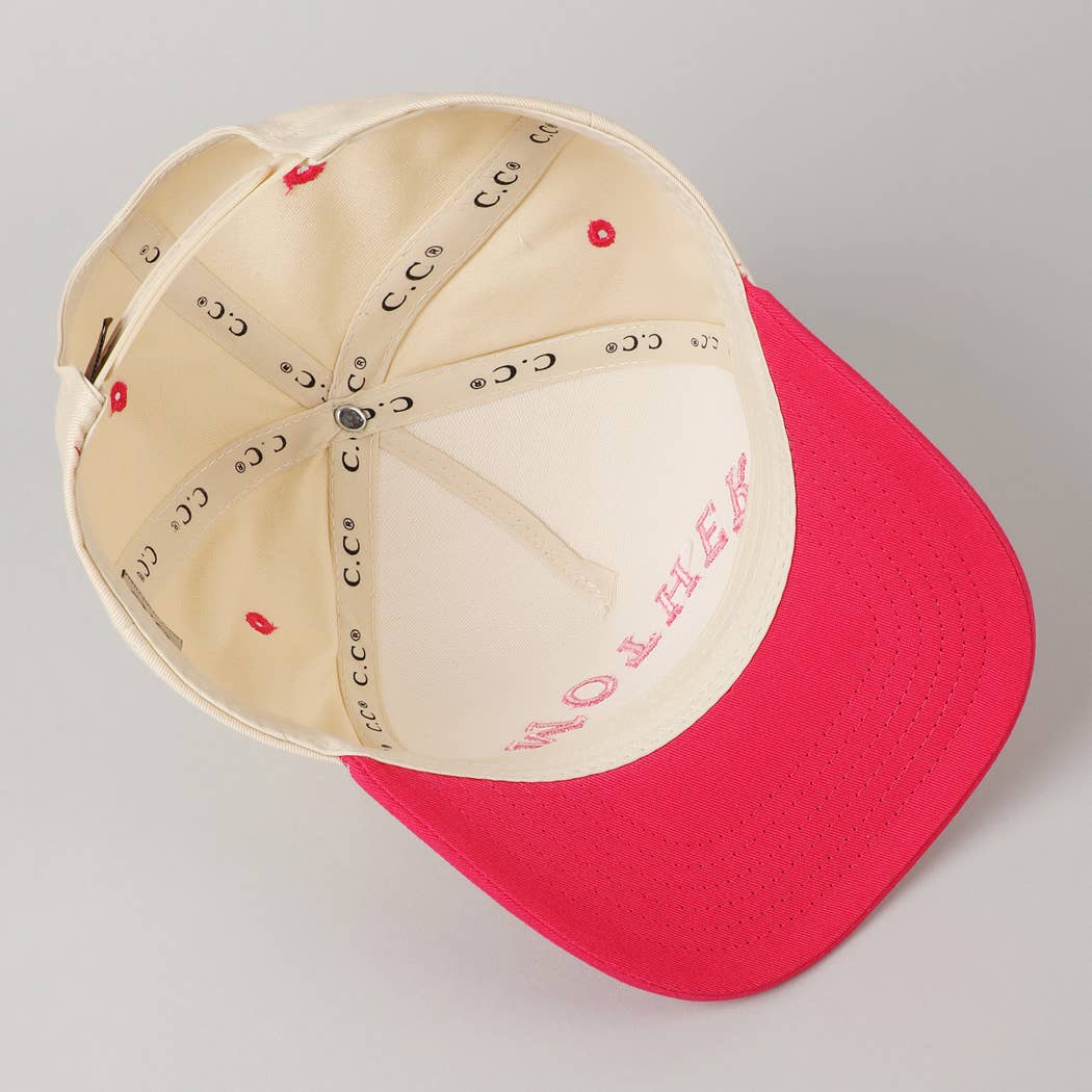 MOTHER Upside Down Lettering Embroidery Cap: LT PINK