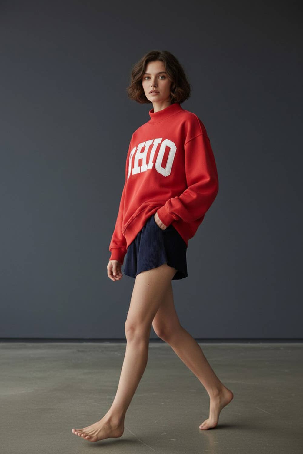 'OHIO' Embroidered Mock Neck Sweatshirt