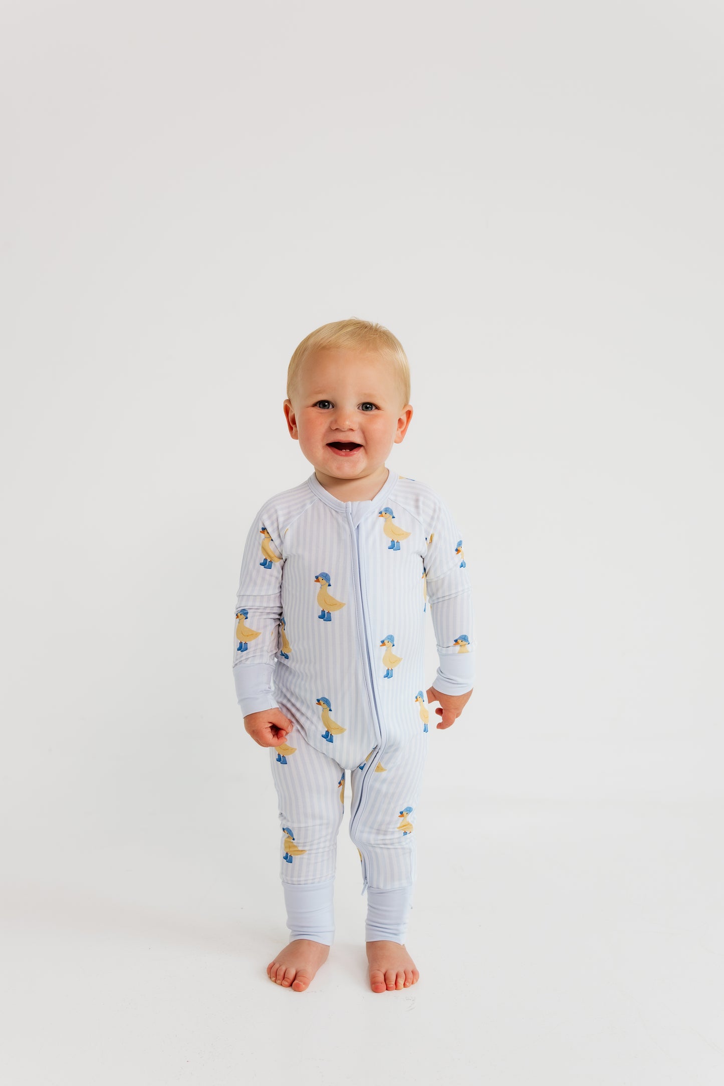 Striped Ducks Zipper Romper