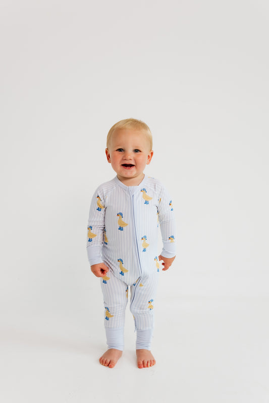 Striped Ducks Zipper Romper