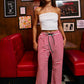 Contrast Drawstring Wide Leg Striped Lounge Pants RED/WHITE