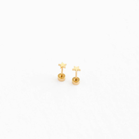Mini Star Stud Earrings - Hypoallergenic, Flat Back, Girl - Pip Pop Post