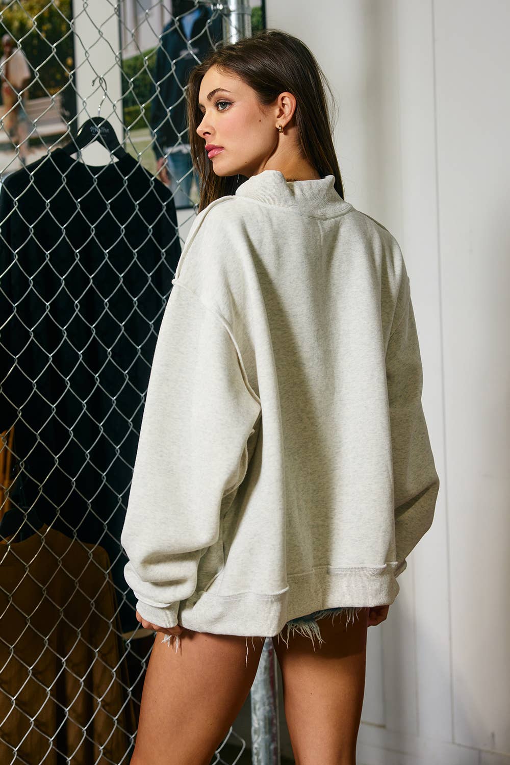 "MERRY" Varsity Mock Neck Sweatshirt: Red Polka Dot