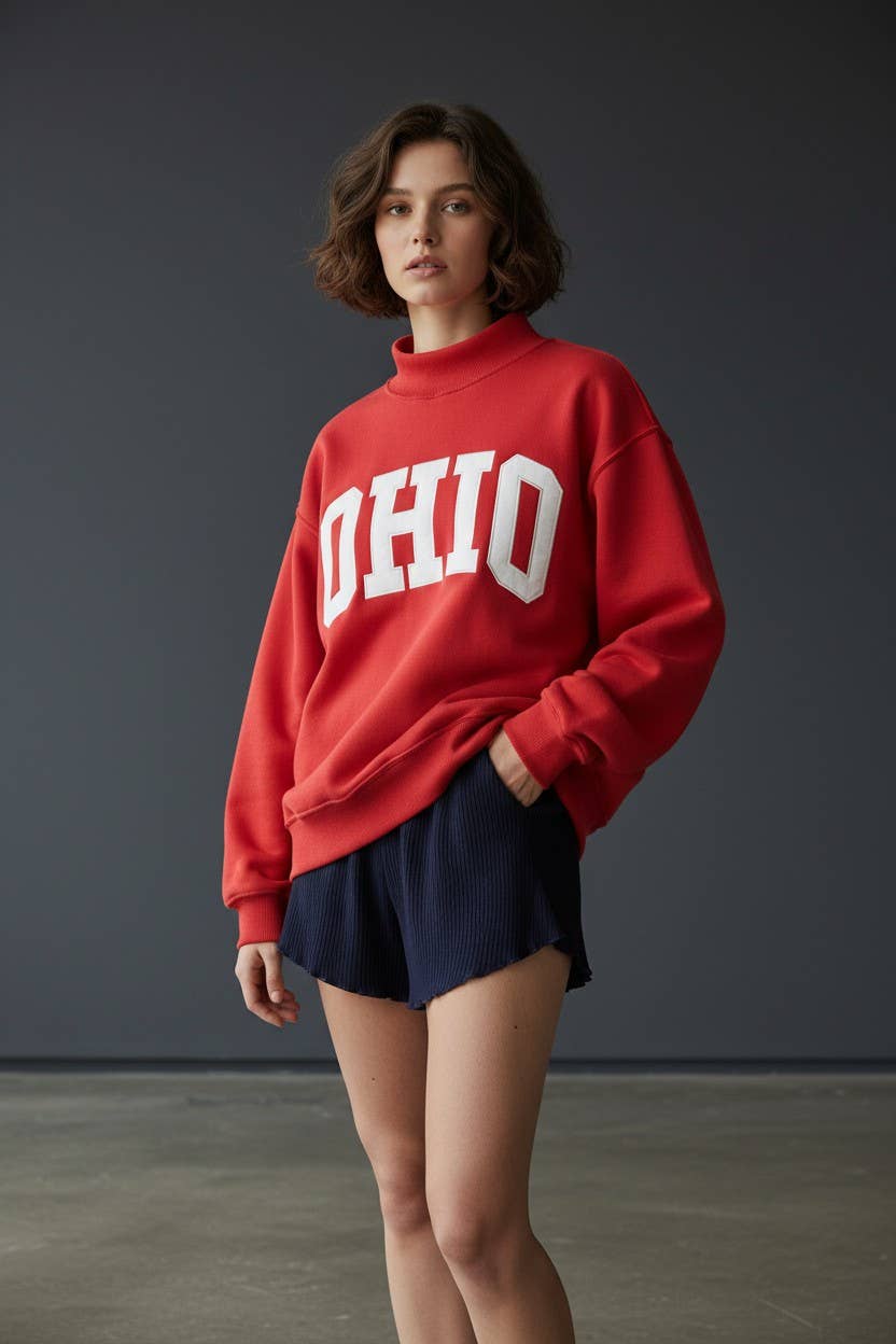 'OHIO' Embroidered Mock Neck Sweatshirt