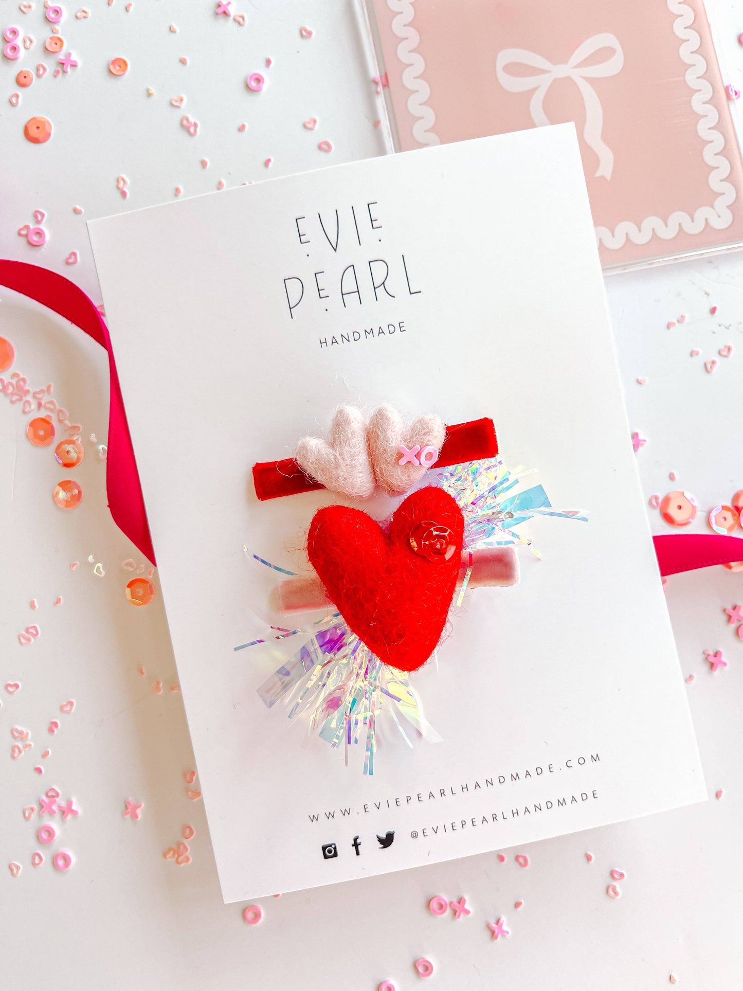 Xo Pink Hearts & Red Party Sequins Heart Clip Set