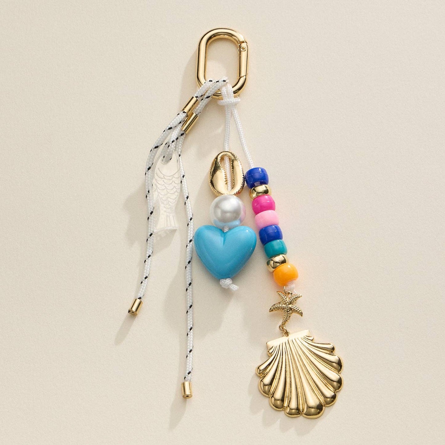Nautical Beaded Bag Charm | Shell and Heart Accent Detail