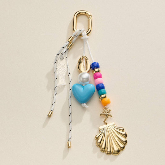 Nautical Beaded Bag Charm | Shell and Heart Accent Detail