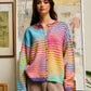 Space-Dye Striped Button-Down Cardigan: RAINBOW