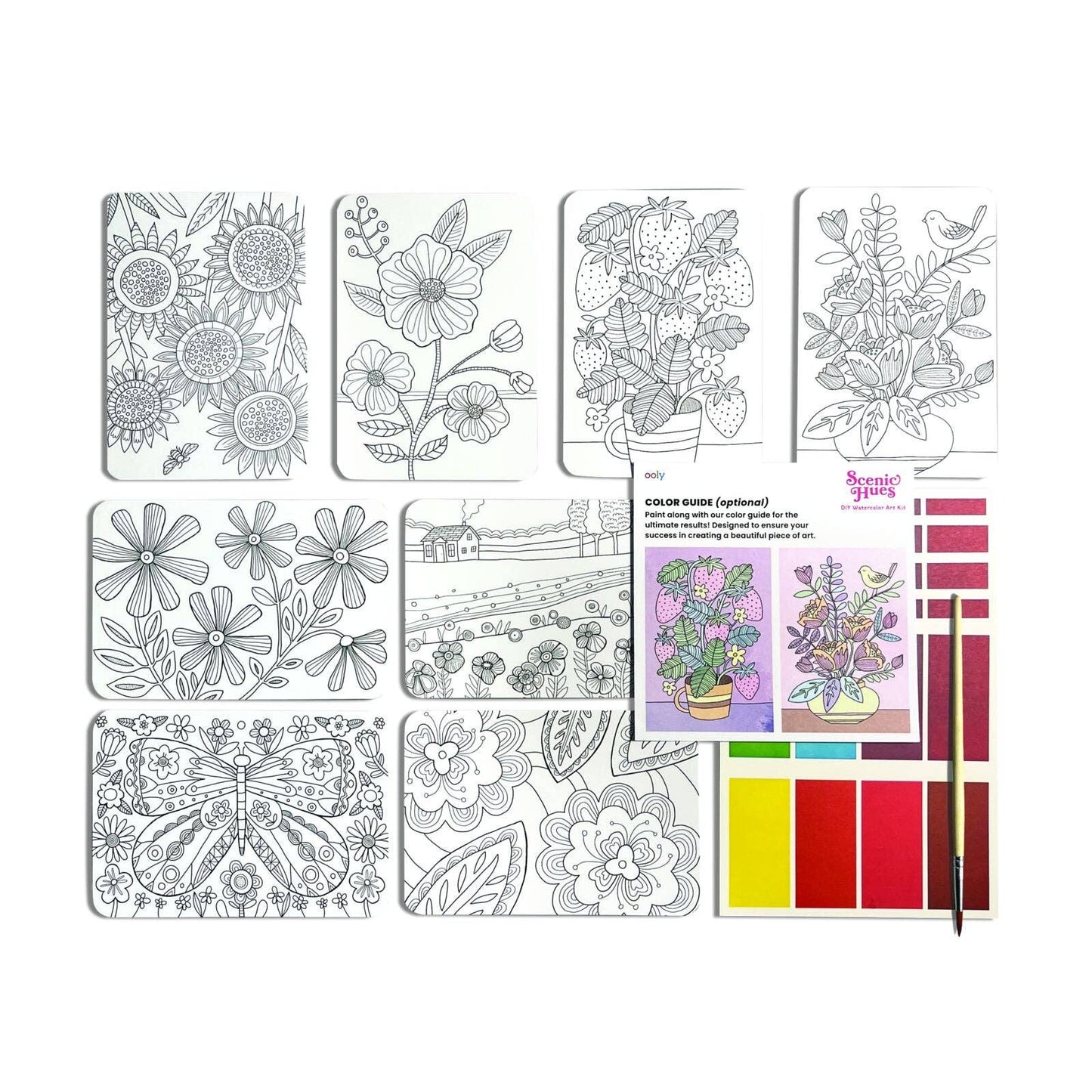 Scenic Hues: D.I.Y. Watercolor Art Kit - Flowers & Gardens ( - Ooly