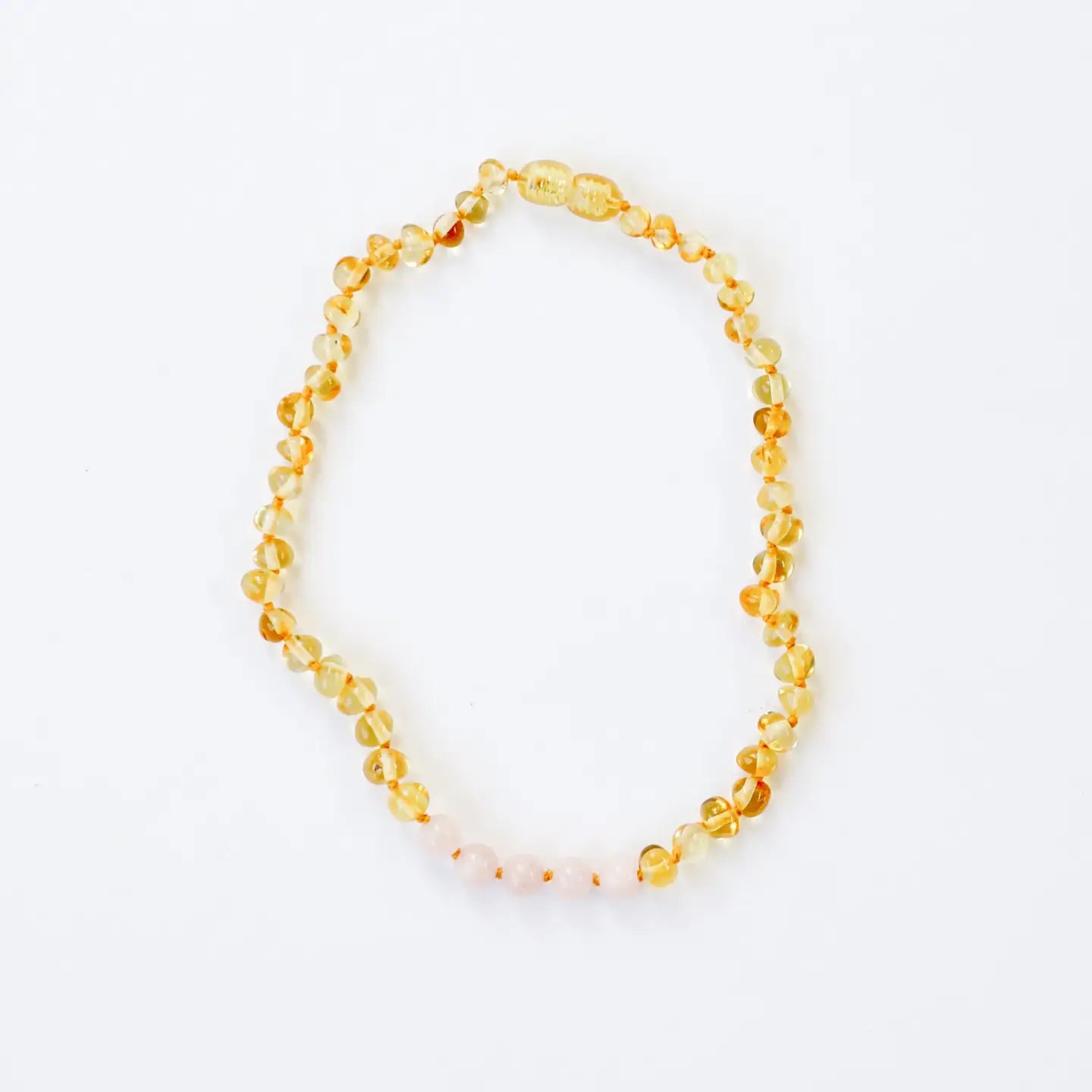 Polished Honey Baltic Amber + Pink Rose Quartz || Necklace 13 inch - Canyon Leaf