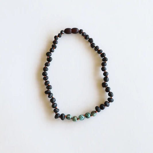 Raw Black Amber + Turquoise Jasper Necklace