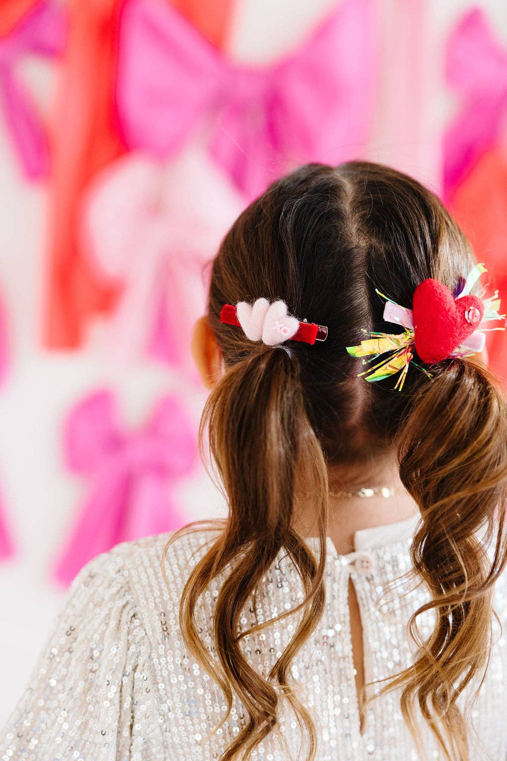 Xo Pink Hearts & Red Party Sequins Heart Clip Set