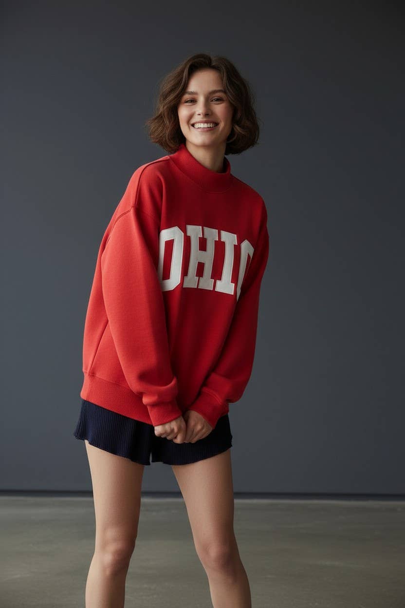 'OHIO' Embroidered Mock Neck Sweatshirt