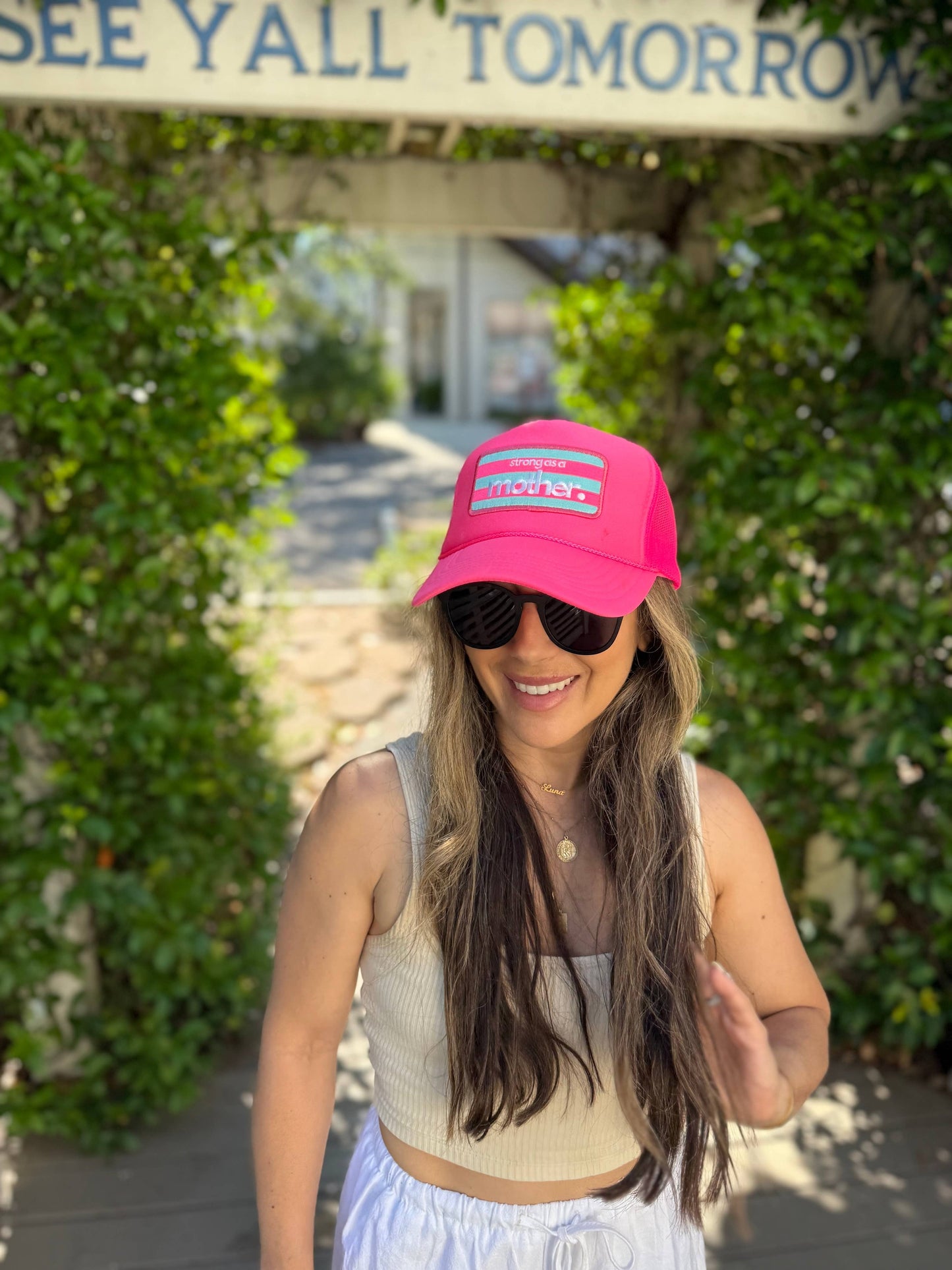 Strong as a mother® Patch Trucker Hat - Neon Pink: Neon Pink - Mother Hats