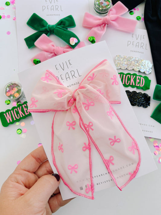 Pink Flocked Coquette oversized lace bow