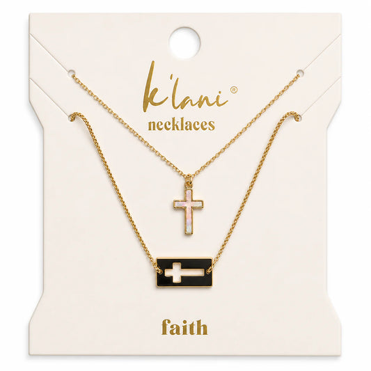 "Faith" Necklace Set Gold Mother of Pearl