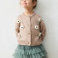 Girl Floral Knit Cardigan- Tan