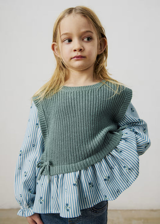 Girls Blouse- Blue Floral Stripes