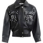 STUDDED BOW VEGAN LEATHER JACKET