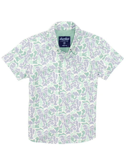 Boys Shordees Summer Shirt Sage Camo - Properly Tied