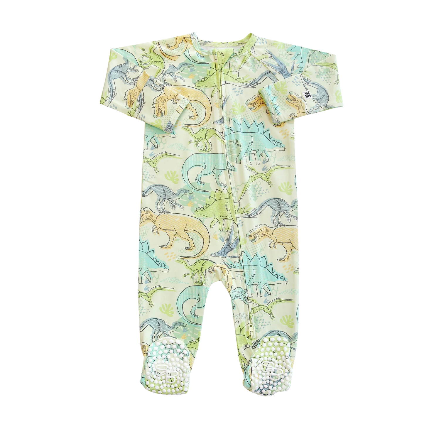 Neon Dino Zipper Footie - Sweet Bamboo