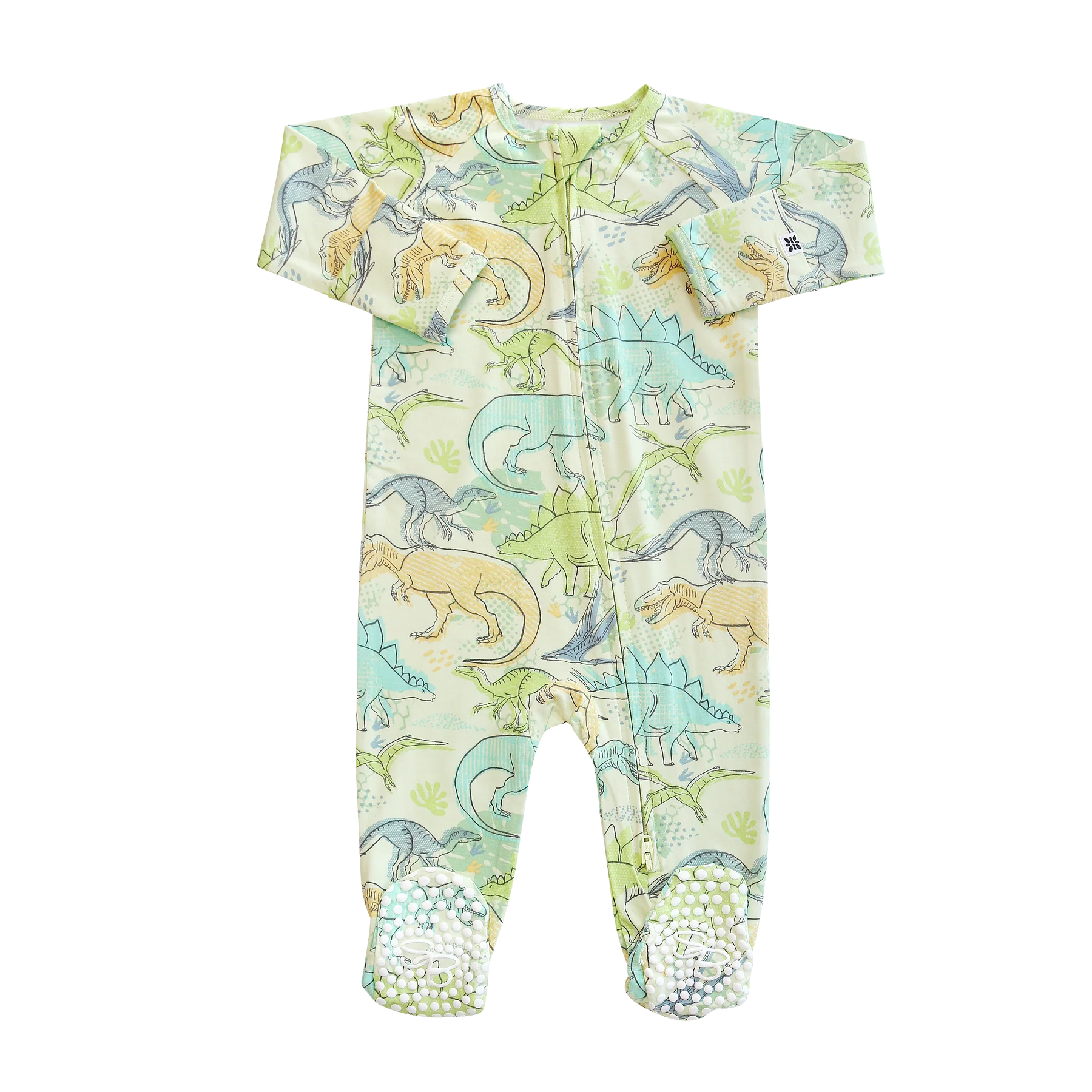 Neon Dino Zipper Footie - Sweet Bamboo