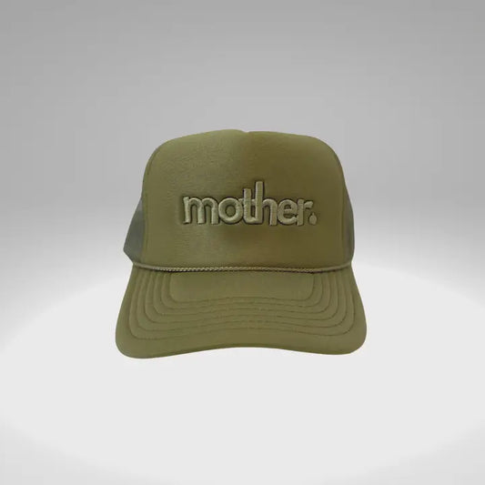 "Mother." Embroidered Trucker Hat- Olive - Mother Hats