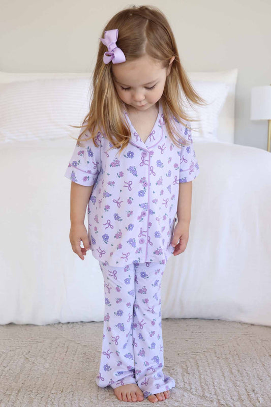 Girl's Two Piece Flare Lounge Set | Ribbon & Roses Purple