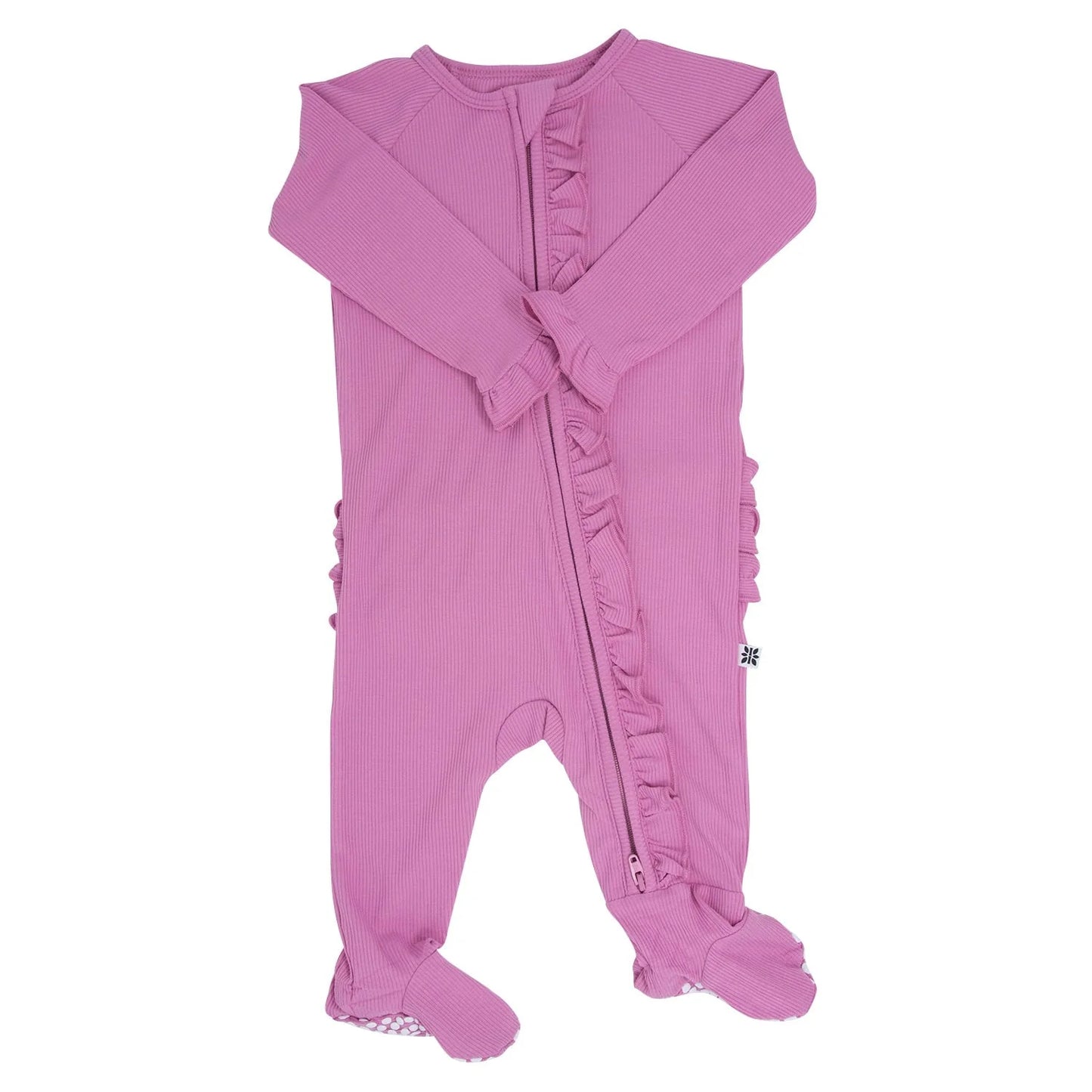 Ruffle Footie Cashmere Rose Ribbed