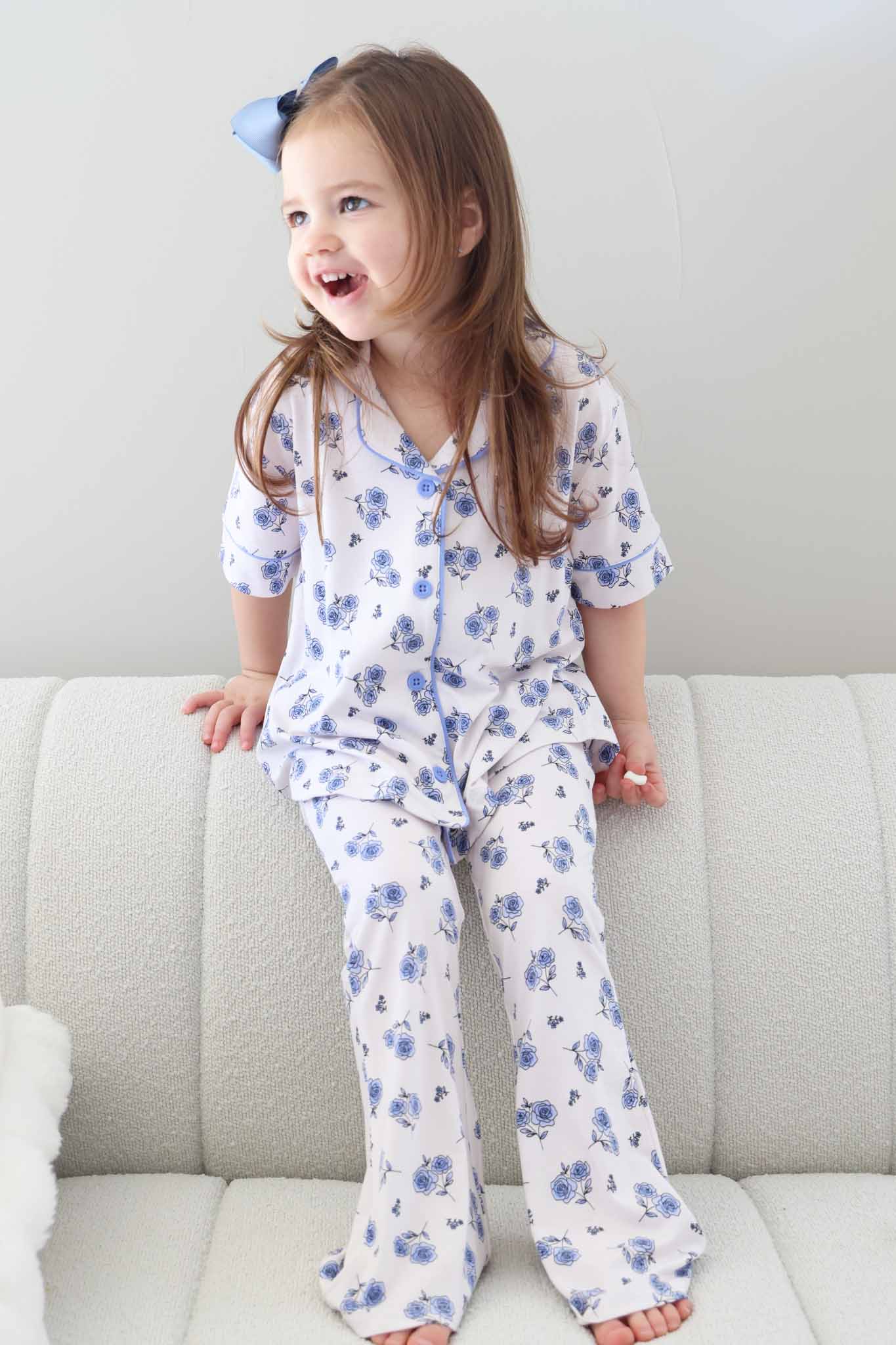 Girl's Two Piece Flare Lounge Set | Sapphire Garden - Caden Lane