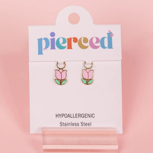 Pink Tulip Charms - Pierced