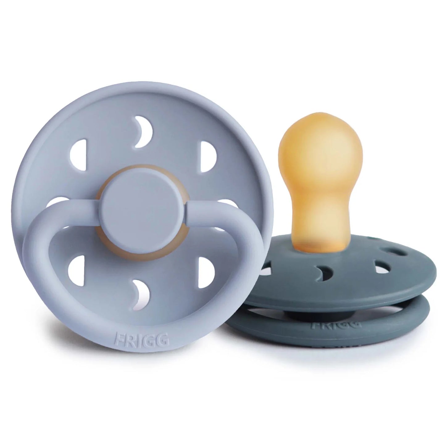 Frigg Moon Natural Rubber Baby Pacifier | 2-Pack Blue/Slate