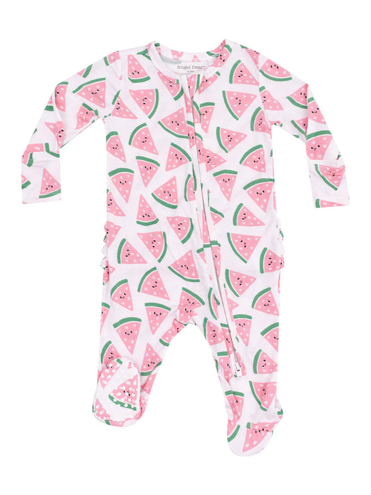 2 Way Zipper Ruffle Back Footie - Watermelon Hearts - Angel Dear