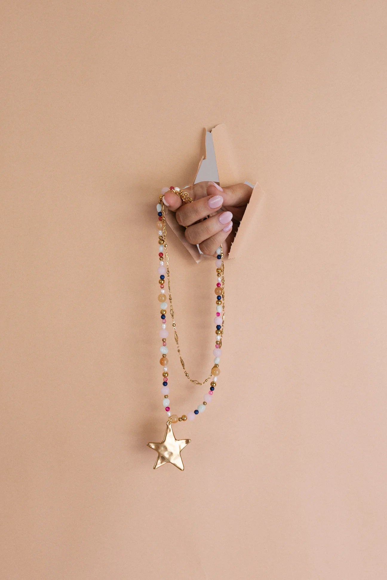 Ziggy Star Layered Necklace - Pink