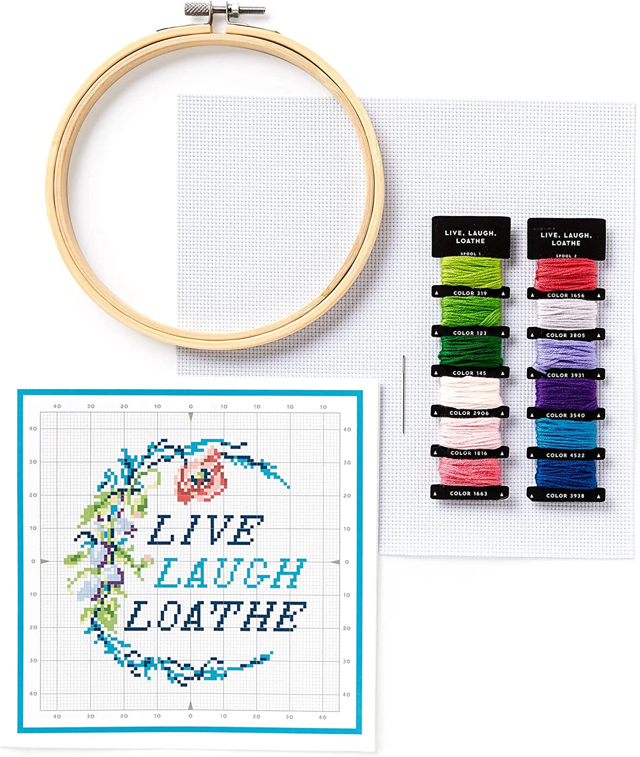 Live Laugh Loathe – Cross Stitch Kit - mudpuppy