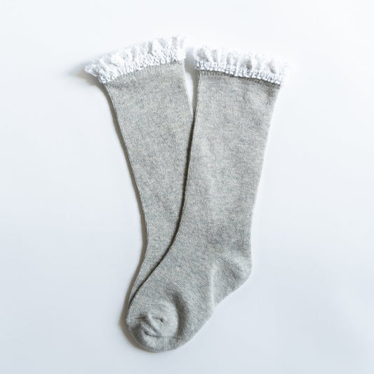 Lace Knee High Socks Grey