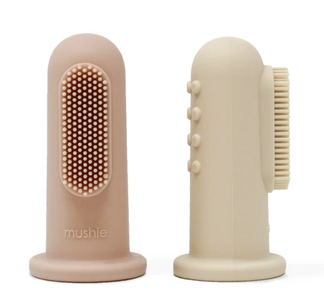 Finger Toothbrush- Shifting Sand and Blush - Mushie & Co