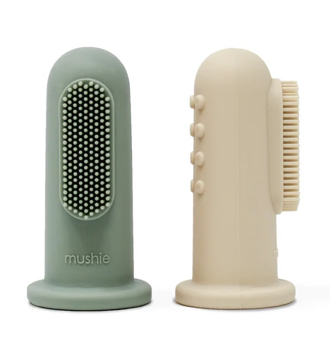 Finger Toothbrush- Shifting Sand and Cambridge Blue