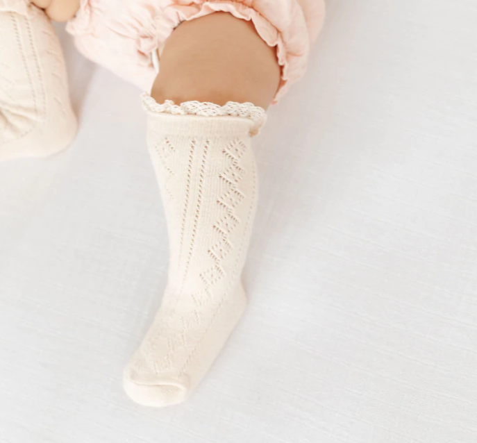 Fancy Lace Knee Highs-Vanilla - Little Stocking Company