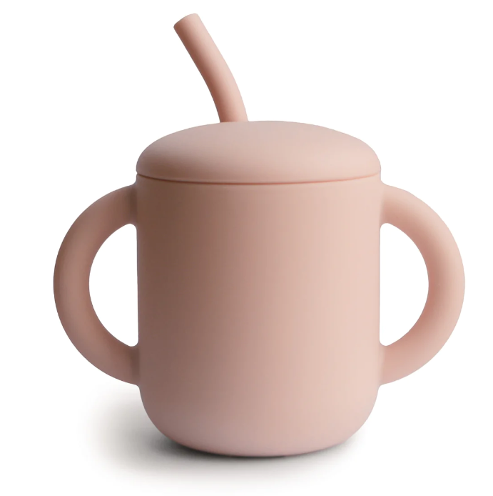 Silicone Training cup and straw (Blush) - Mushie & Co