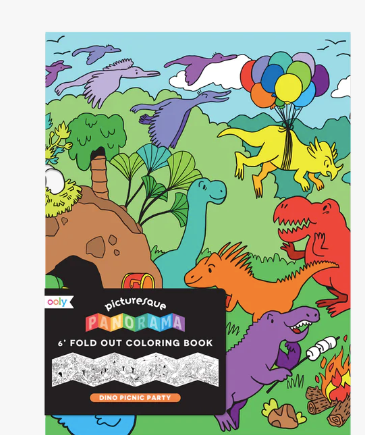 Fold Out Coloring Book- Dino Picnic Party