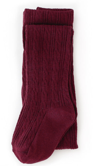 Wine Cable Knit Tights - Little Stocking Company