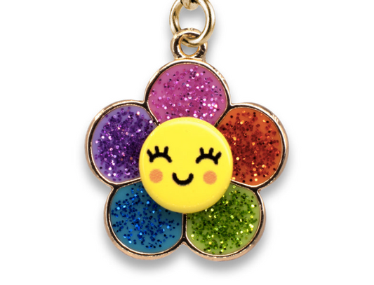 Gold Glitter Happy Flower Charm - Charm Its